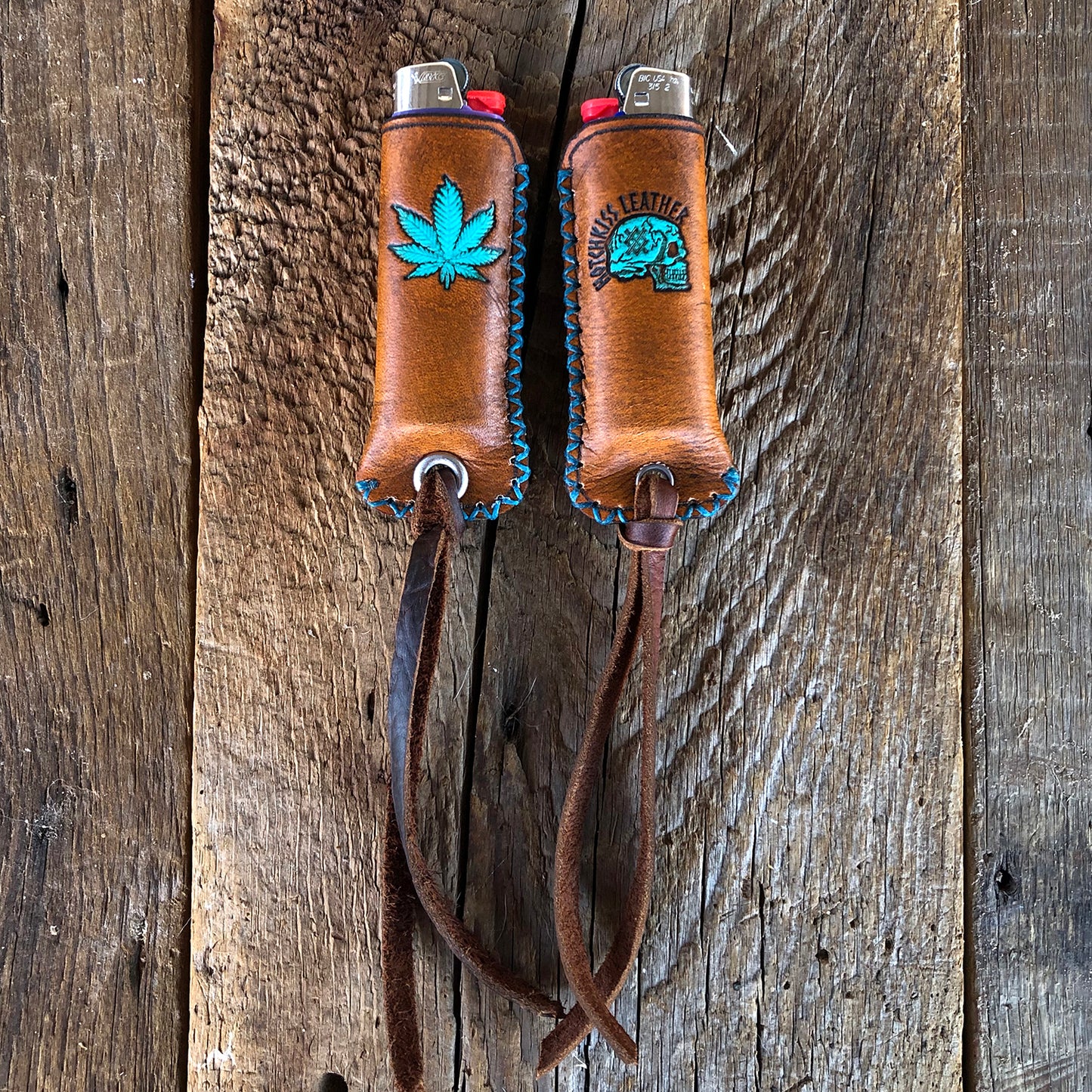 Leather Lighter Case with Weed Leaf, Hotchkiss Leather