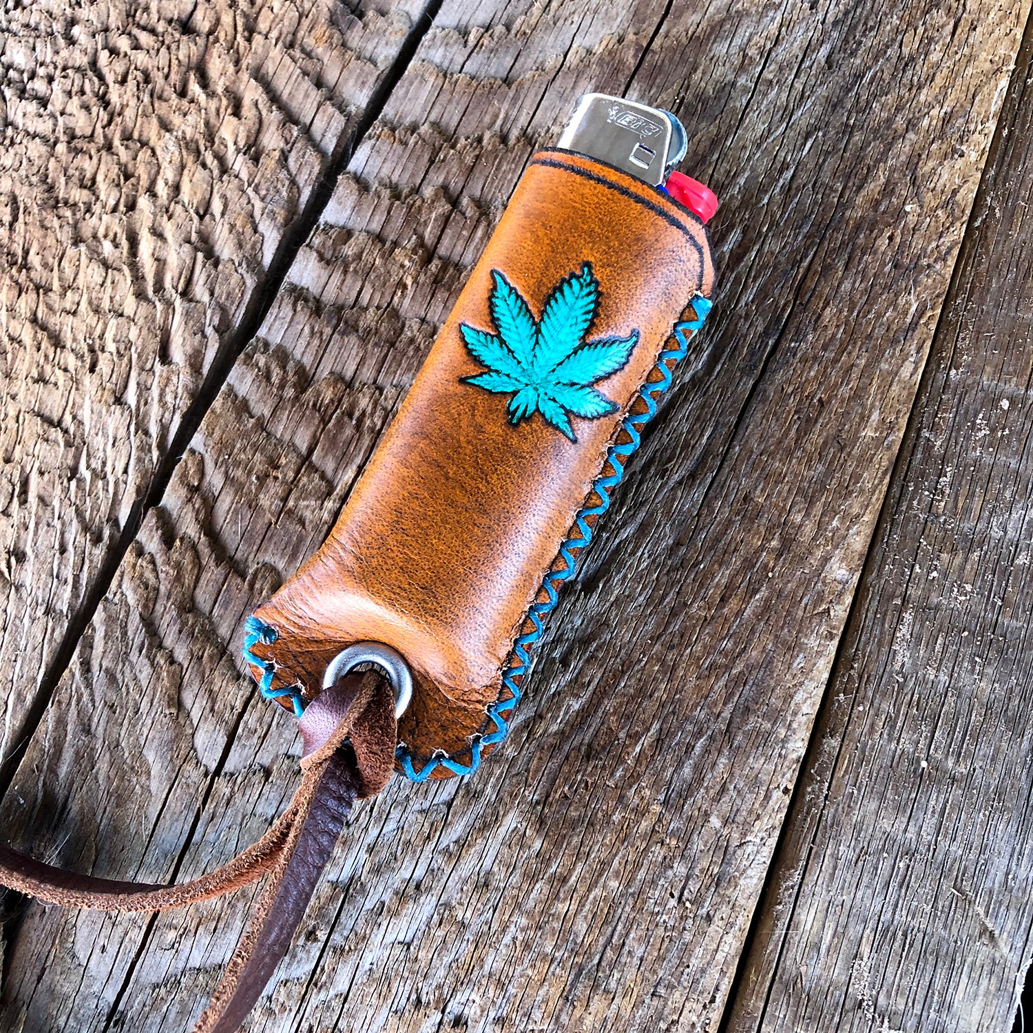 Bic Lighter Case & Matching Keychain - Hand made to order in Horween Leather