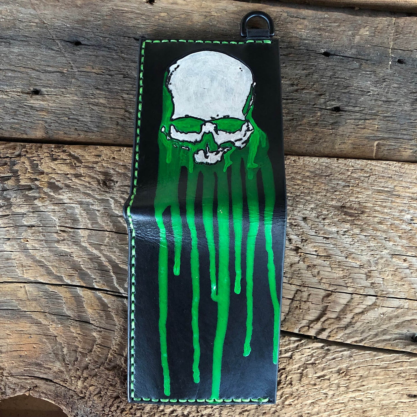 Leather Wallet with Skull Dripping Green Blood